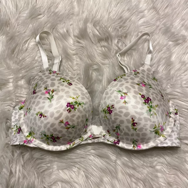 Victorias Secret 34D Bra Fabulous Plunge Padded Underwire Back Closure Floral