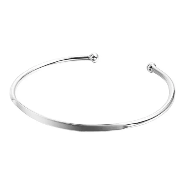 Plata de Ley Fino Identity Rígido Puño Cuentas Pulsera