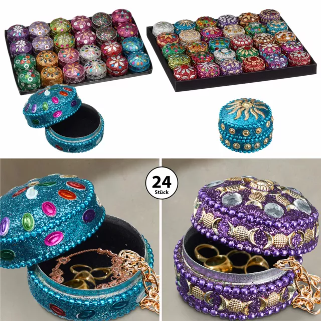 24/30x Schmuckdose Orient Ø3,5/Ø4,5 Glitzer Schmuck Schatulle Dose Box Bunt Deko