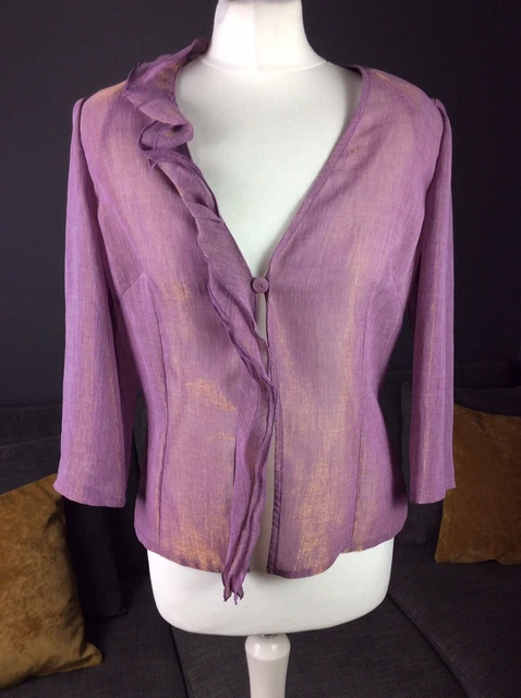 Giacca Usata Luis Civit Viola Shimmer Uk 10 Manica 3/4 In perfette condizioni D7