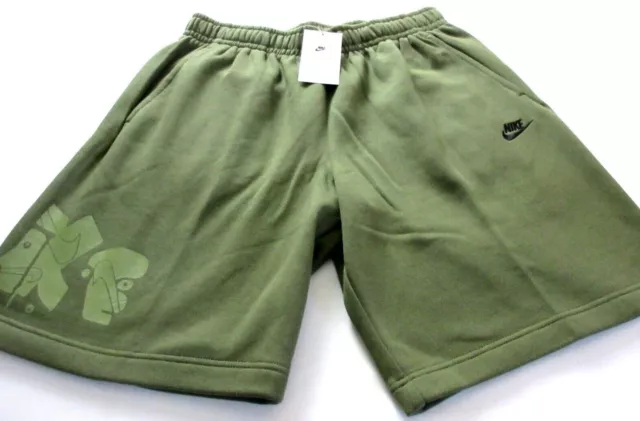 Nike Sportswear Men's Club cotton blend Graphic Shorts Olive Green Black NWT