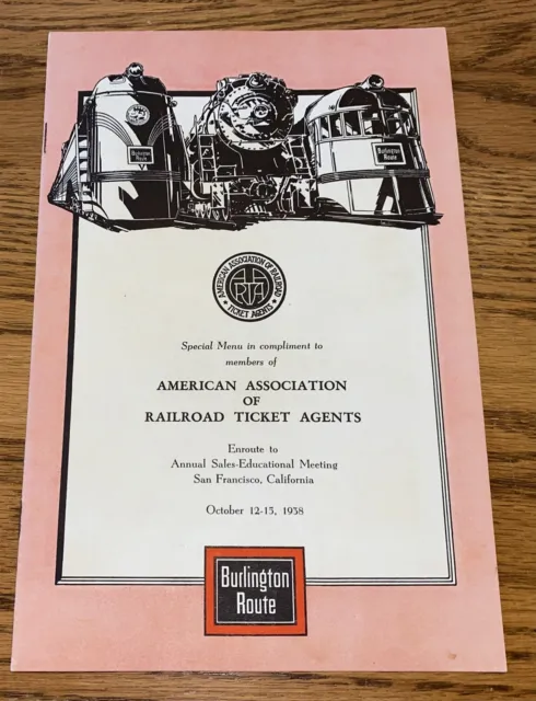 1938 Burlington Route Railroad Association Ticket Agents Dining Car Menu