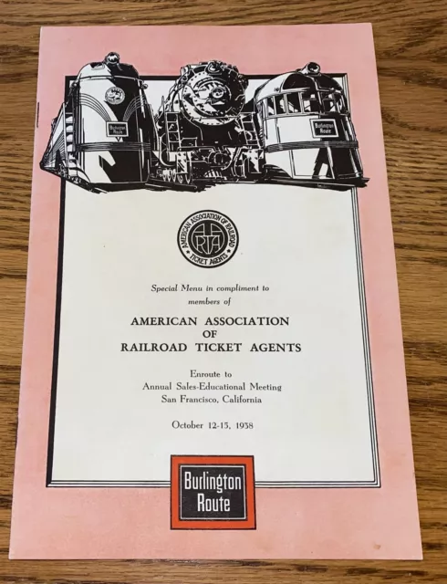1938 Burlington Route Railroad Association Ticket Agents Dining Car Menu 1938 Burlington Route Railroad Association Ticket Agents Dining Car Menu