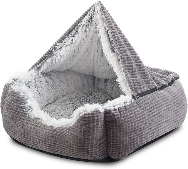 Dog Beds for Large Medium Small Dogs, Rectangle Cave Hooded Blanket Puppy Bed, L