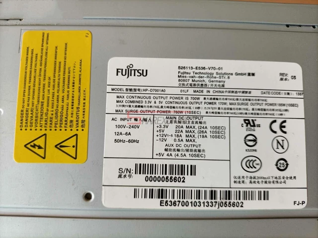 ONE Fujitsu S26113-E536-V70-01 HP-D7001A0 M470 workstation power supply used
