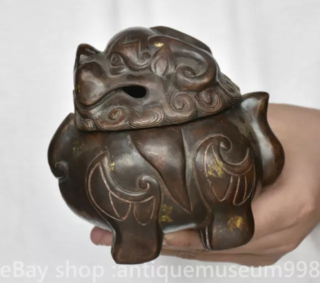 4.8 "rare Chine ancienne dynastie de cuivre Palais lion bête encens poêle