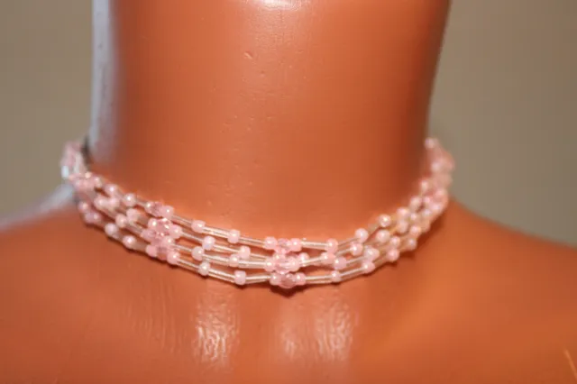 Halskette Halsband kurze Kette mit Perlen 34 cm rosa Modeschmuck Damen