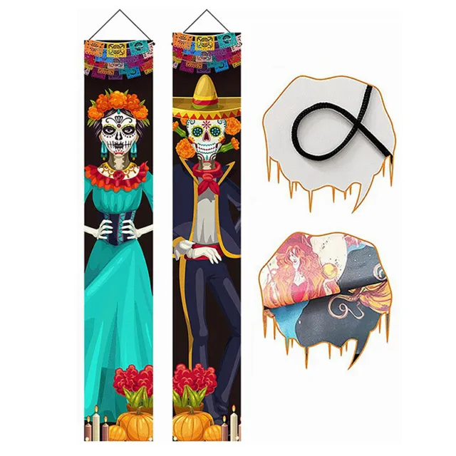 Halloween Day of the Dead Porch Sign Door Banner Sanging Flag Party Supplies