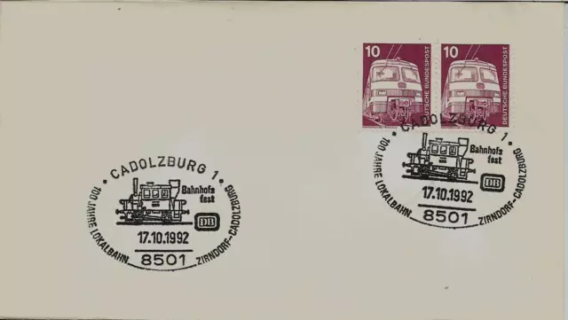 BRD Brief 2 x MiNr 847 (1) " 100 J Zirndorf-Cadolzburg" 8501 Cadolzburg 1 3.9.93
