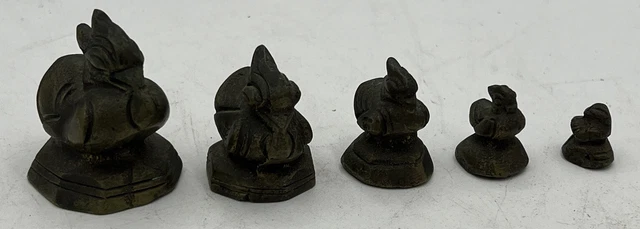 Antique Burma Opium Weights Myanmar Bronze Bird Duck Very Rare Set Of 5 Asian