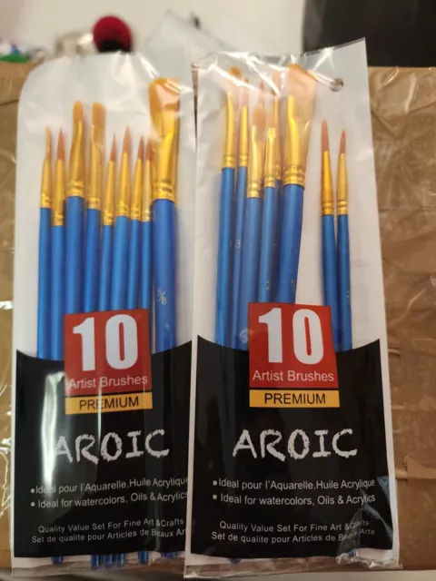 Acrylic Paint Brush Set, 2 Packs / 20 Pcs Nylon Hair Brushes for All Purpose Oil