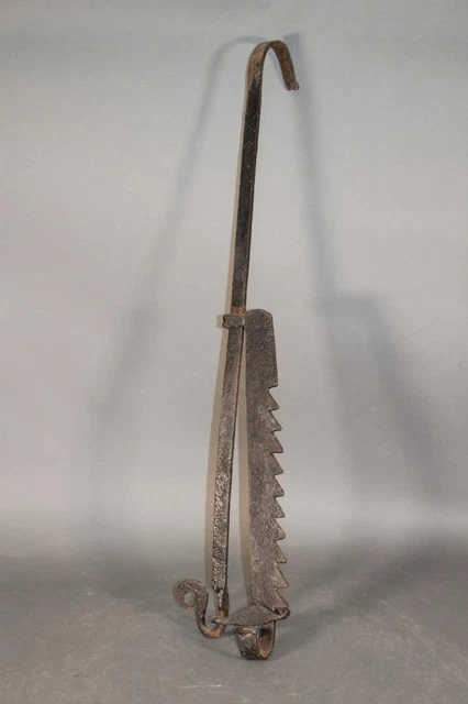 A Rare 17Th C Pilgrim Period Wrought Iron Sawtooth Hearth Trammel In Old Black