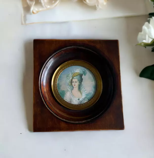 Antique Signed Miniature PORTRAIT Thomas Gainsborough  concave wood frame