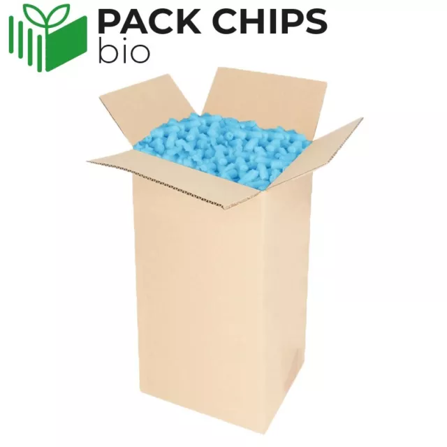 400 Liter BIO Verpackungschips Packpolster Polster Füllmaterial Chips Blau NEU