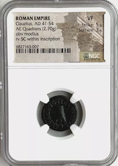 Roman Empire - Claudius 41-54 Ad - Ae Quadrans Ngc Vf - Free Shipping!