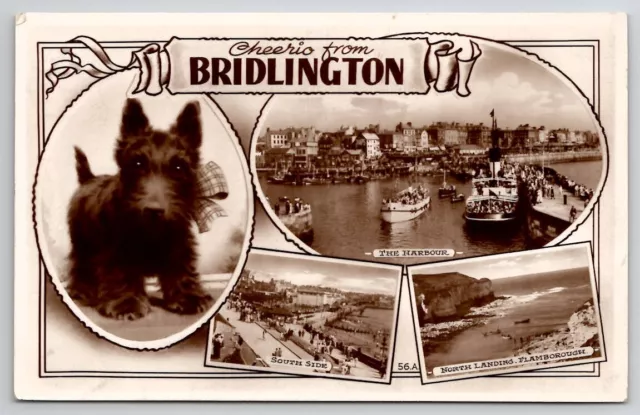 UK Bridlington England Scotty Dog Greeting Boating Lake Clock Tower Postcard S27