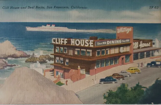 Cliff House Seal Rocks San Francisco CA Linen Postcard Aerial View