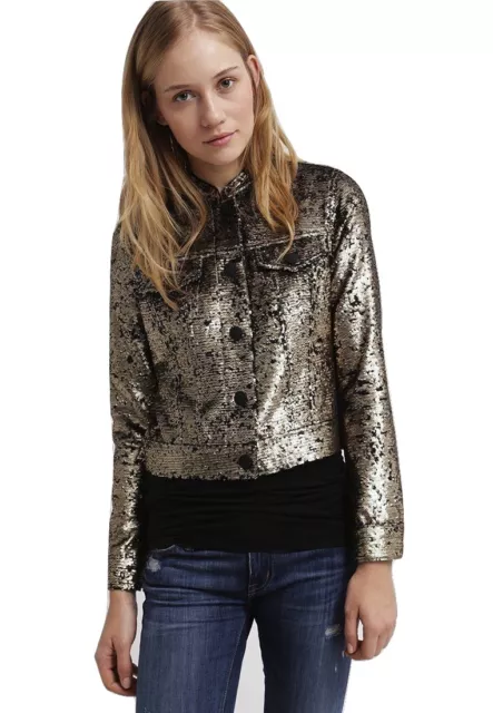 True Religion Reversible Sequin Dusty Jacket Coat Top Black/Gold XS Nwt $398