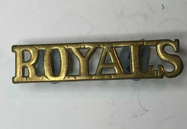 WW2 1st royal Dragoons Shoulder title Brass repaired lug 48 x 11 mm