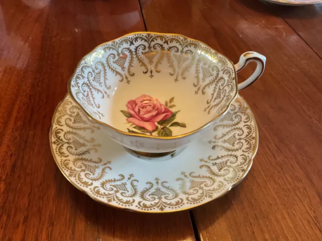 Paragon Tea Cup & Saucer  Gold, & Pink Rose