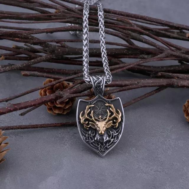 MEN'S STAINLESS STEEL Chain Viking Pendant Silver Nordic Rune & Gold ...