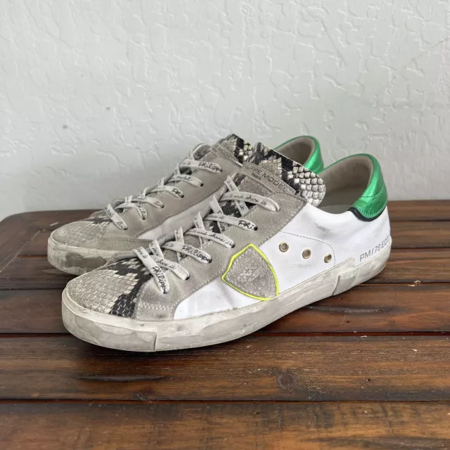 Philippe Model Womens Leather PRSX PYTHON Low Top Sneakers White Size 9 US 40 EU