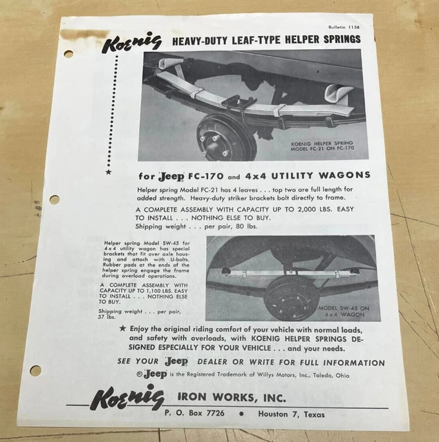 Vintage Original Willy Jeep Coil- & Leaf-Type Helper Springs SW-45  / W21-T Ad