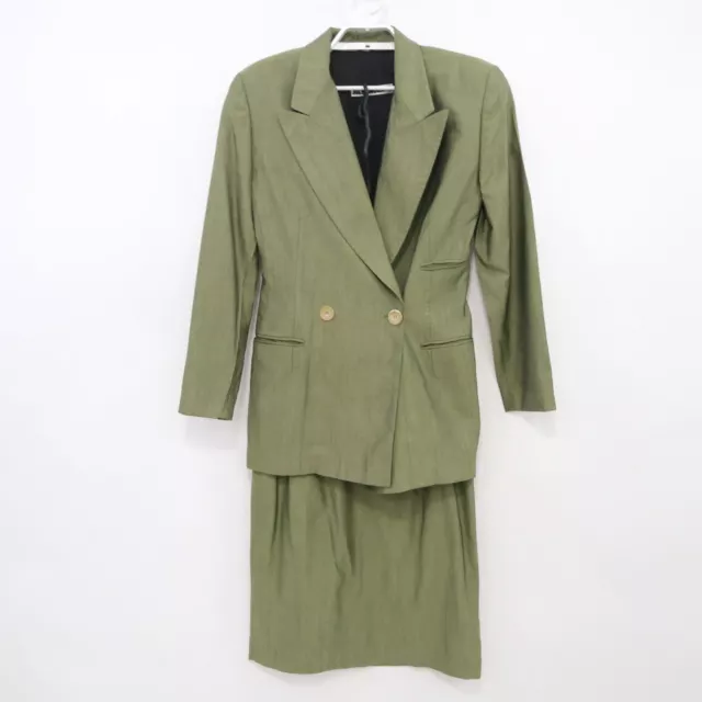 Jil Sander Skirt Suit Blazer Jacket Set Womens D38 US8 Wool Silk Green Vintage