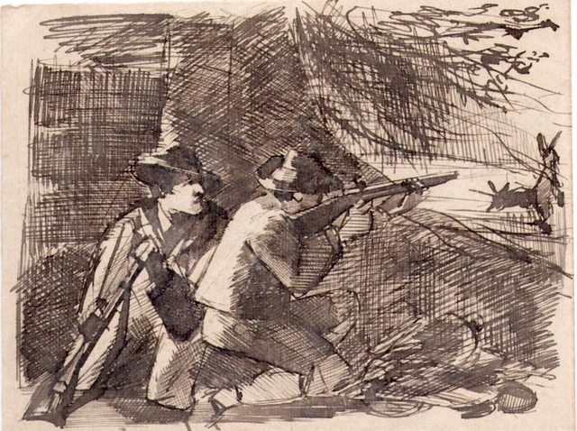 caccia-disegno-originale-lepre-cacciatori-fucili-cinghiale-marcassin-v
