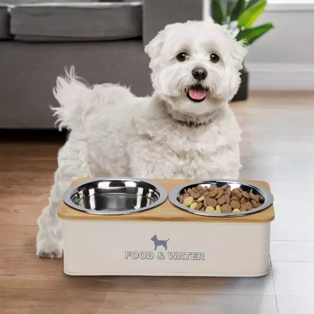 Estación de alimentación de mascotas de doble comedor elevada criada perro gato comida cuencos de agua metal