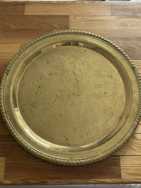 Vintage Brass Serving Platter - Etched Design