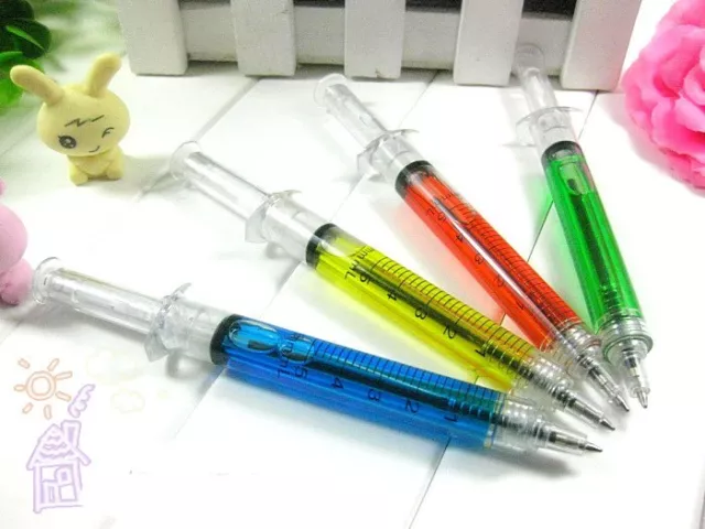 Lot 60 mixed Color Syringe Shape Pens Ball Point Pens  Black Ink Free Shipping