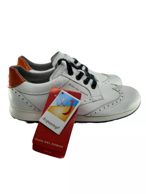 Zapatos de golf para hombre Duca del Cosma La Spezia II - blancos/naranja, talla 6 del Reino Unido, nuevos con