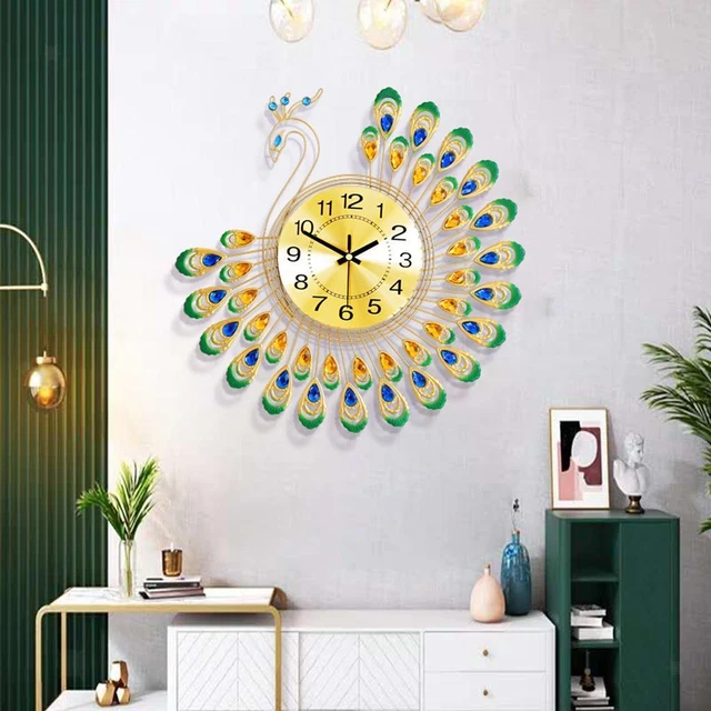 Horloge murale de paon moderne de 14 pouces horloges suspendues ornement de