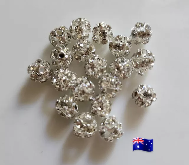 20pcs 6mm Silver Colour Round Rhinestones Rondelles Resin Loose Spacer Beads