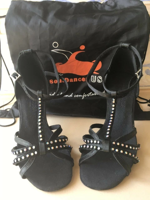 Sandales Danse/Soirée SoulDancerUsa Femme Pointure 6 1/2 Neuves Talon Satin Noir 3