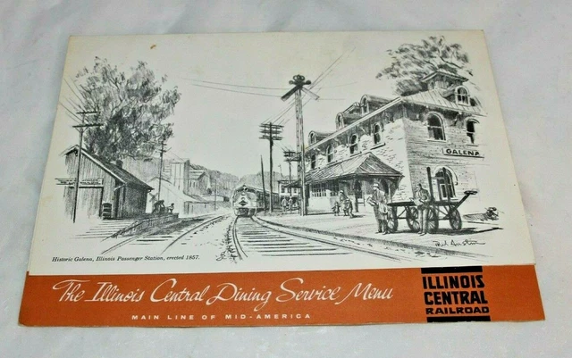 Illinois Central Railroad  Dining Service Dinner Menu Galena IL 11-1-66