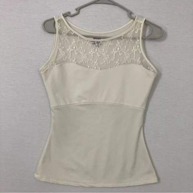 SPANX Cream/Beige Round Neck Sleeveless Lace Top size Large