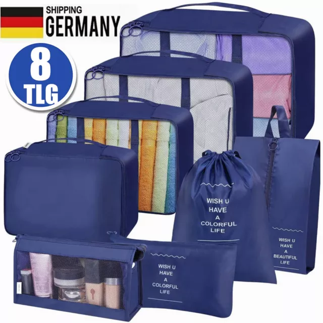 Reise Koffer-Organizer Packtaschen Kleidertaschen Packwürfel Set 8-teilig Urlaub