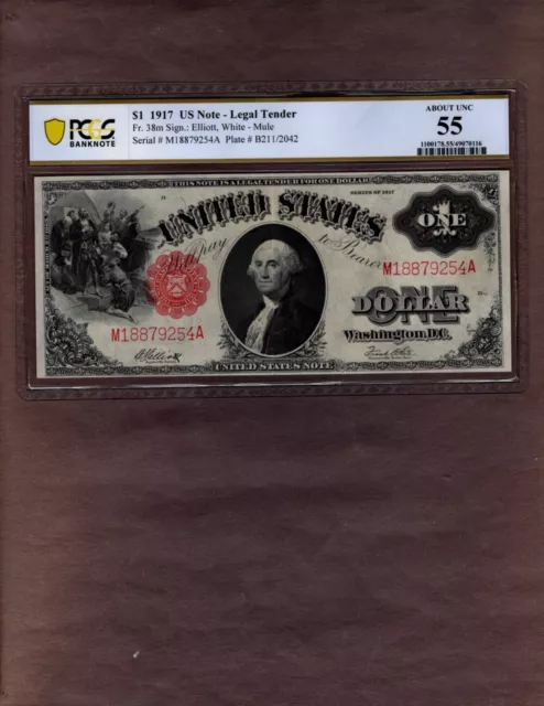 1917 $1 Legal Tender Note, Fr38m, PCGS 55, NICE!!