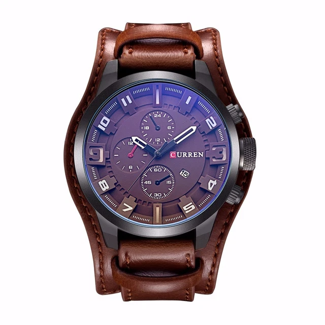 Montre Militaire Sport Curren Pour Homme - Quartz, Boîtier Acier, Bracelet Cuir, étanche, Neuve Avec étiquette