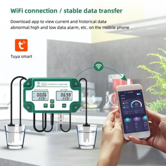 6 in 1 Digital WiFi Water Quality Tester TDS/EC/SALT/PH/TEMP Meter MultifunctinL