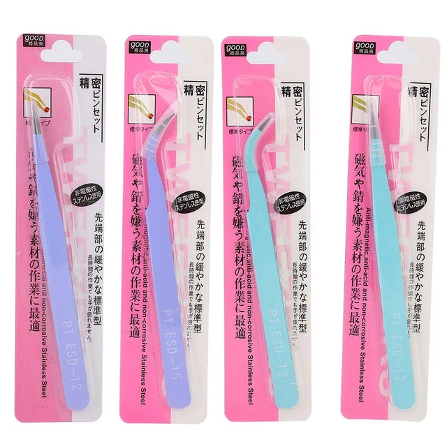 2Pcs En Acier Inoxydable Nail Art Pinces Antistatiques Pinces à Manucure Courbes