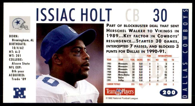 1992 GAMEDAY ISSIAC Holt Dallas Cowboys 200 EUR 0,98 PicClick FR