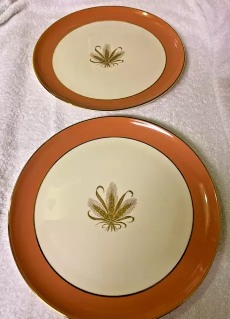 Set Of 2 Taylor Smith Taylor Versatile Golden Wheat Regency Coral Dinner Plates