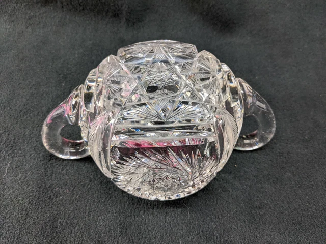 Vintage Crystal American Brilliant Cut Glass Sugar Bowl with Handles Heavy 5