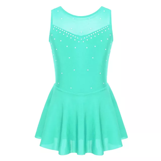 UK Girls Sparkly Rhinestone Tulle Ballet Dance Leotard Ice Figure Skating Dress