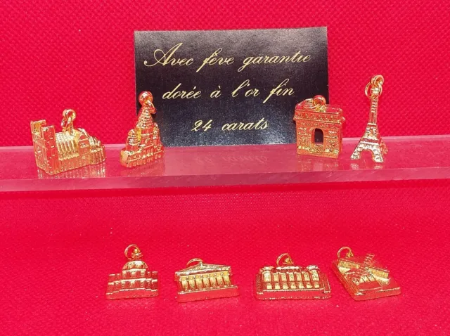 Série complète fèves Monuments de Paris doré or fin tour Eiffel notre dame