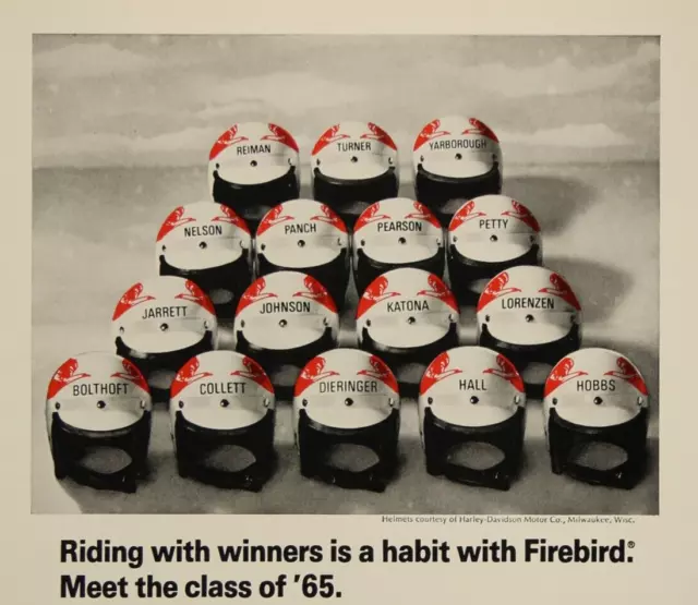Pure Firebird Super Gasoline Racing Helmet 1965 Drivers Vintage Print Ad 1966