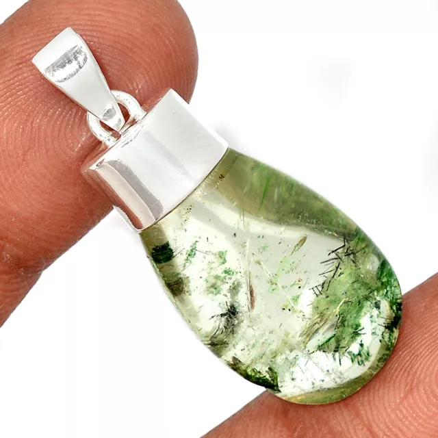 Treated Green Ghost Phantom Lodolite 925 Sterling Silver Pendant Jewelry CP23694